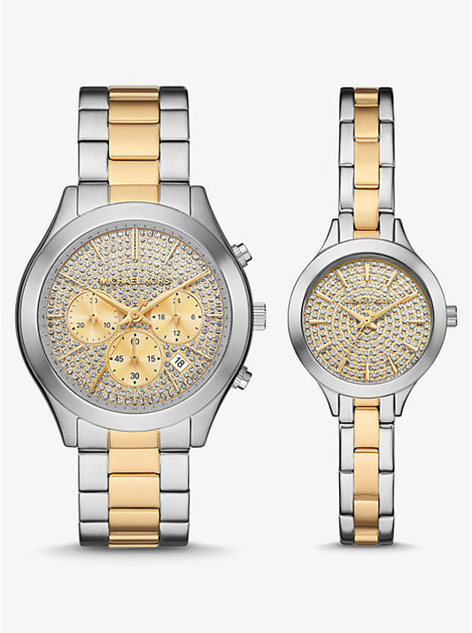 Aspyn His and Hers Pavé Two-Tone Watch Set